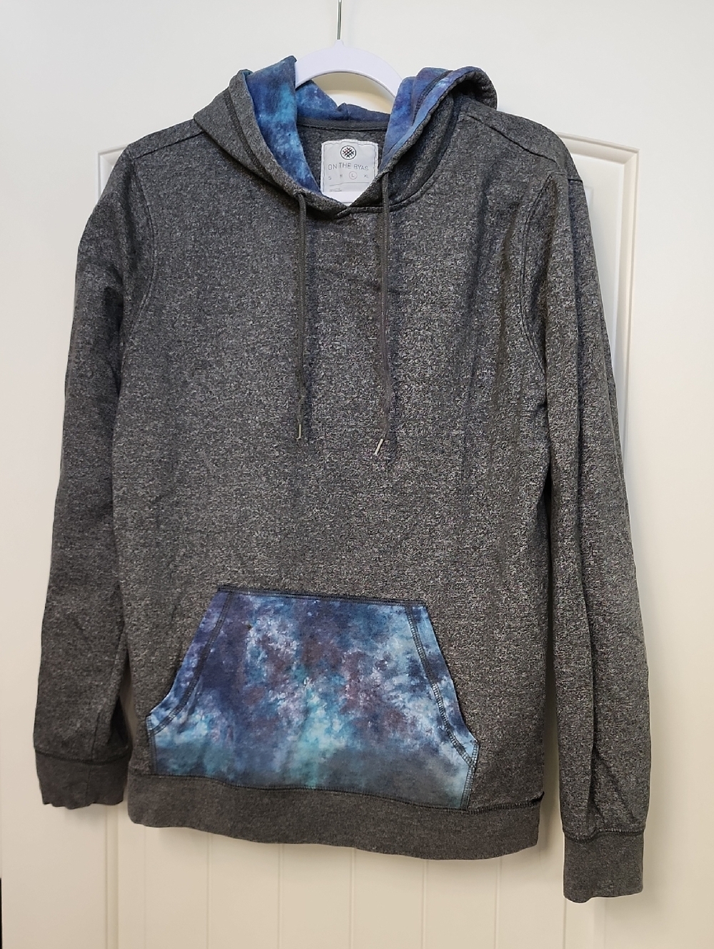on the byas Gray Hoodie with Blue Tie-Dye Pocket